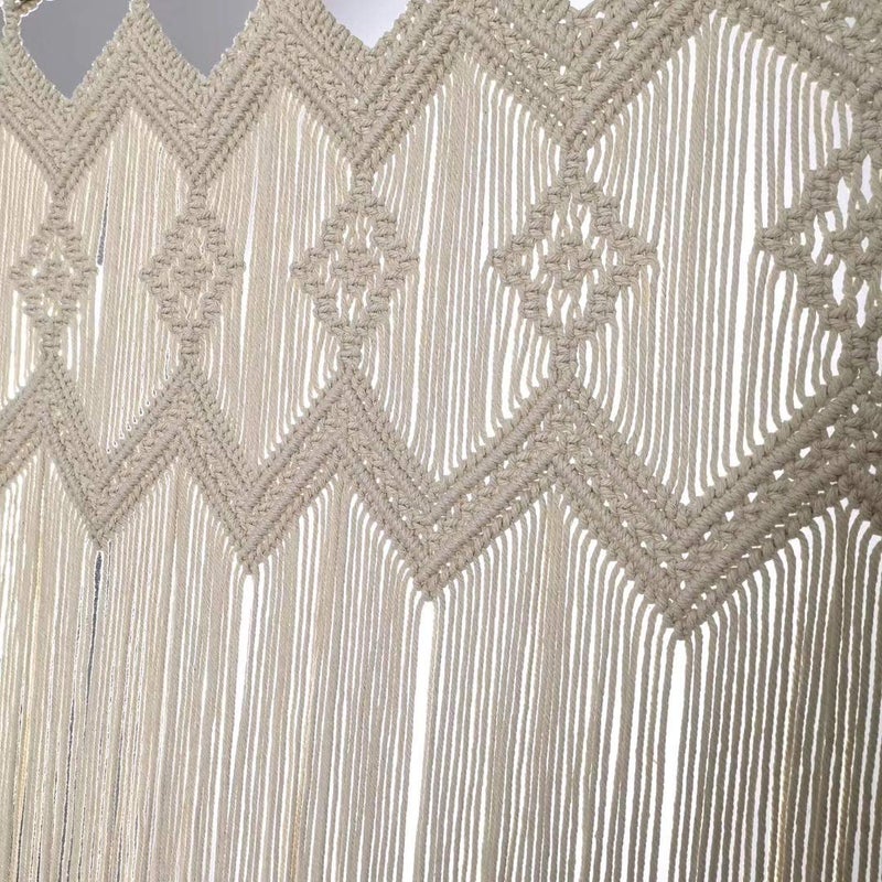 Achart Macrame Doorway Curtains Wall Hanging Window Curtain Panels Closet Room Divider Boho Wedding Decor Backdrop Macrame Valance Boho Kitchen Valance (Ivory White, 33.4''W x 35.4''H) - Image 4